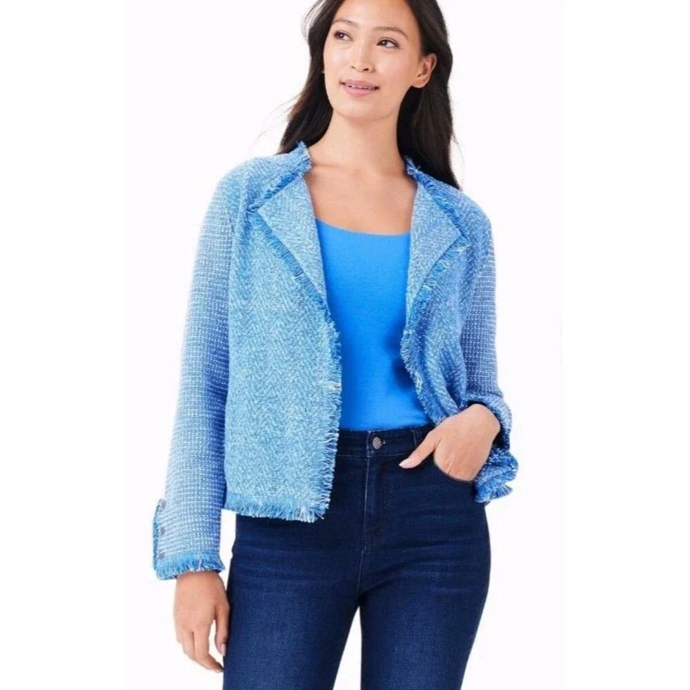 NIC + ZOE Fringe Mix Knit Blazer Jacket XXL Career Workwear Blue